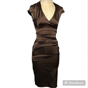 Vintage Caché Brown Ruched Bodycon Cocktail Dress Size 8